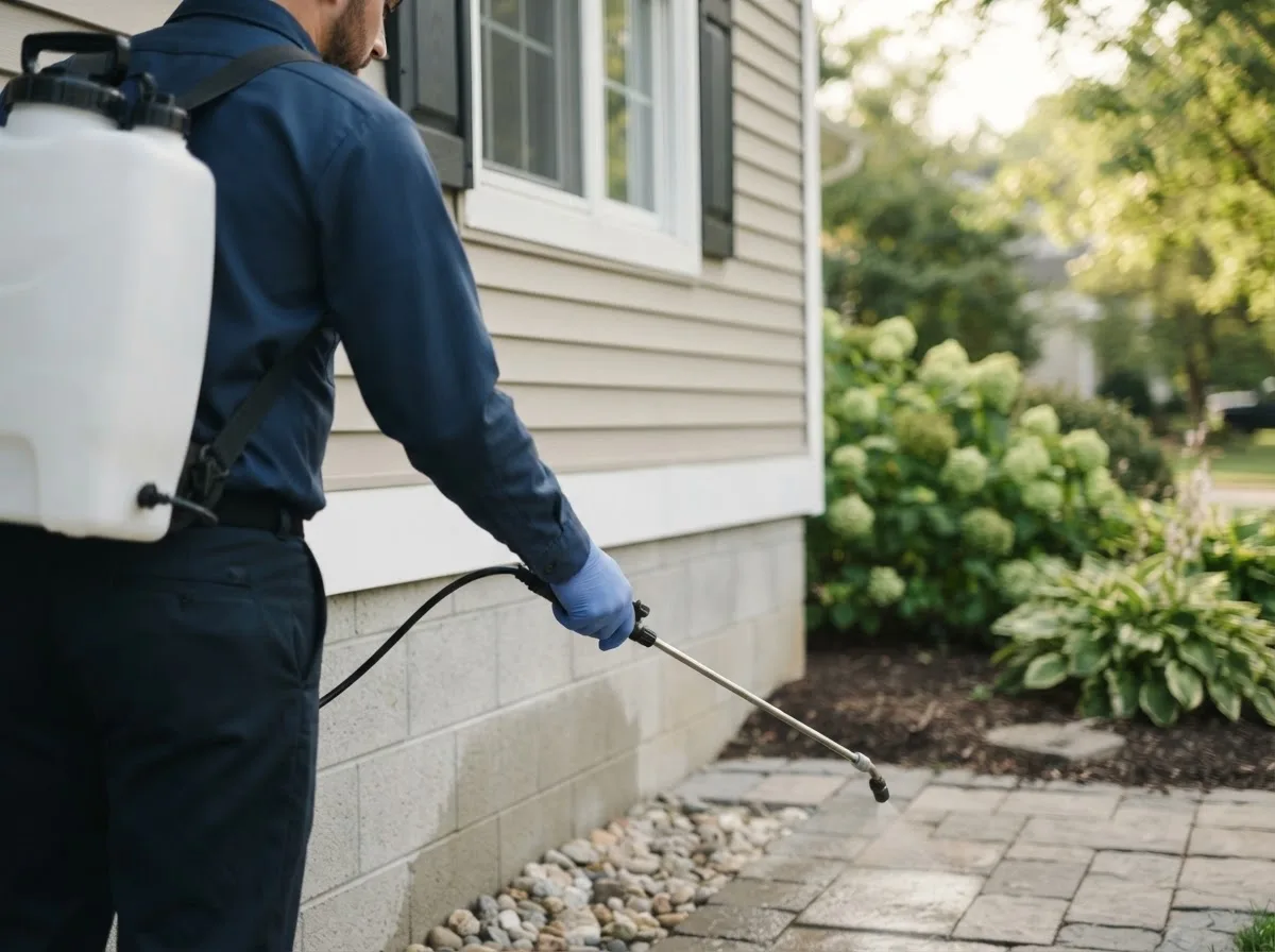 Pest control technician inspecting a home in Jonesburg, MO
